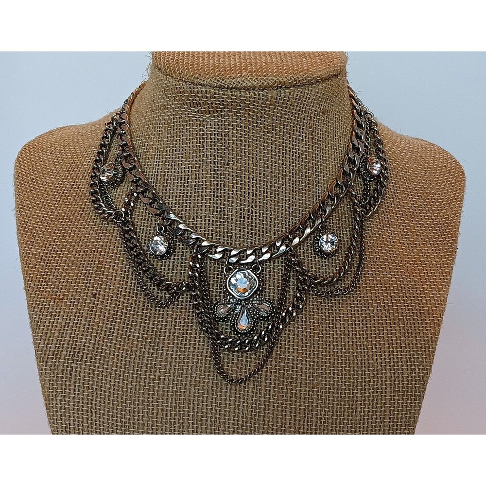 Beautiful Rhinestone Cascading Chain Choker Necklace 11-14 in